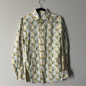 Men’s bar III Button Up Dress Shirt White Yellow Floral